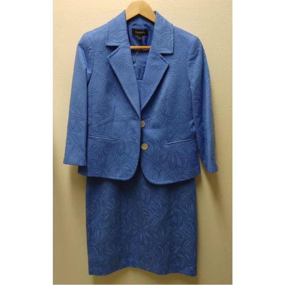 Talbots Women’s 2pc Blazer and Sheath Dress Suit Set in Blue Size 6